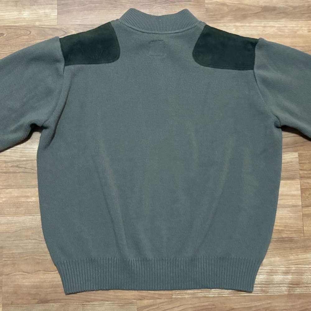 Filson Mens Peat Green Virgin Wool Shoulder Panels Henley Guide Sweater Size S/M - Picture 11 of 12